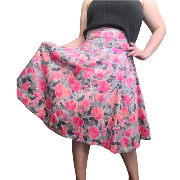 Floral Print Midi Summer Cotton Skirt Size 32 - Picture 1 of 12